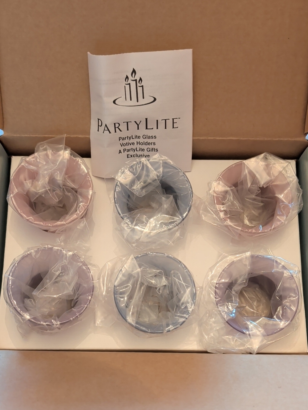 NIB Partylite "Pastels" Votive/Tealight Holders, Set/6